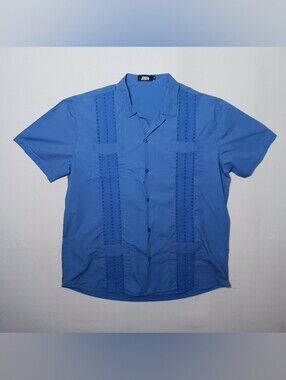 Jogal Mens Cuban Guayabera Shirt XL Royal Blue Camp Collar